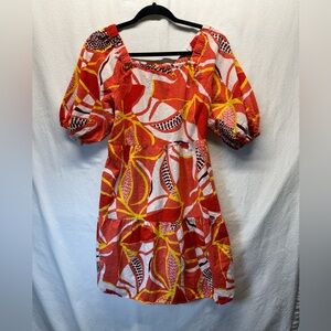 Mlle Gabrielle Floral Multicolor Mini Peasant Dress Junglecore SzM Vibrant